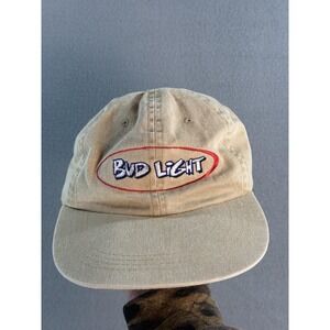 Bud Light Cameo Hat Cap Strap Back Mens One Size Beige Twill Embroidered Beer